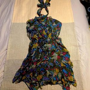 Colorful strapless dress that ties around back of neck by Vera Wang. Size 1.